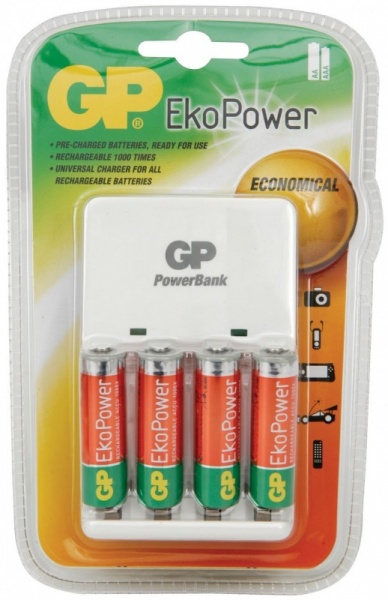 GP EkoPower KB01 Rechargeable AA/AAA Battery Charger - Plus 4 x AA 1050 mAh Batteries